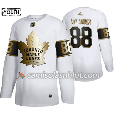 Camisola Toronto Maple Leafs William Nylander 88 Adidas 2019-2020 Golden Edition Branco Authentic - Criança